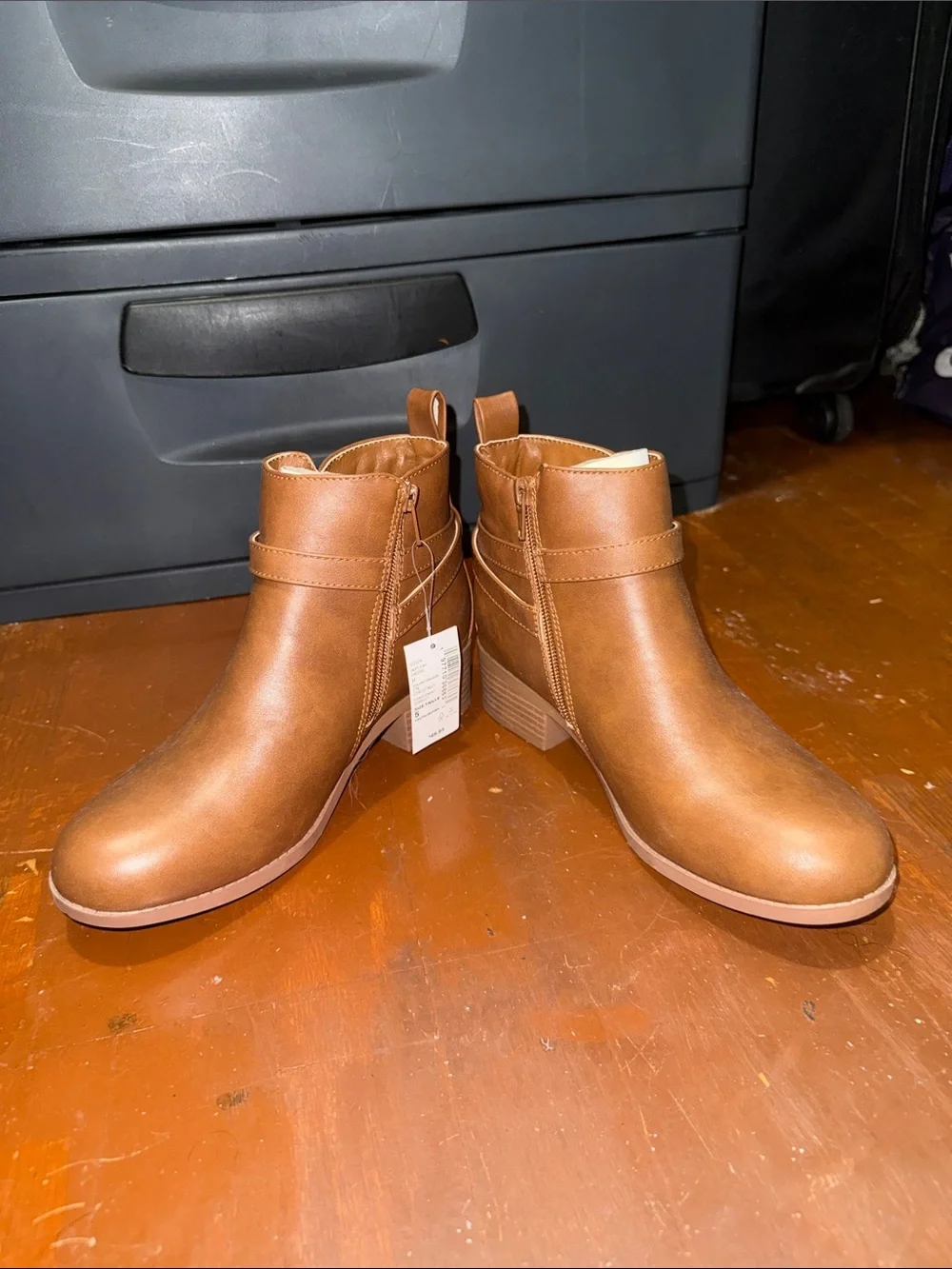Girls Tan Ankle Bootie with Buckle Accent